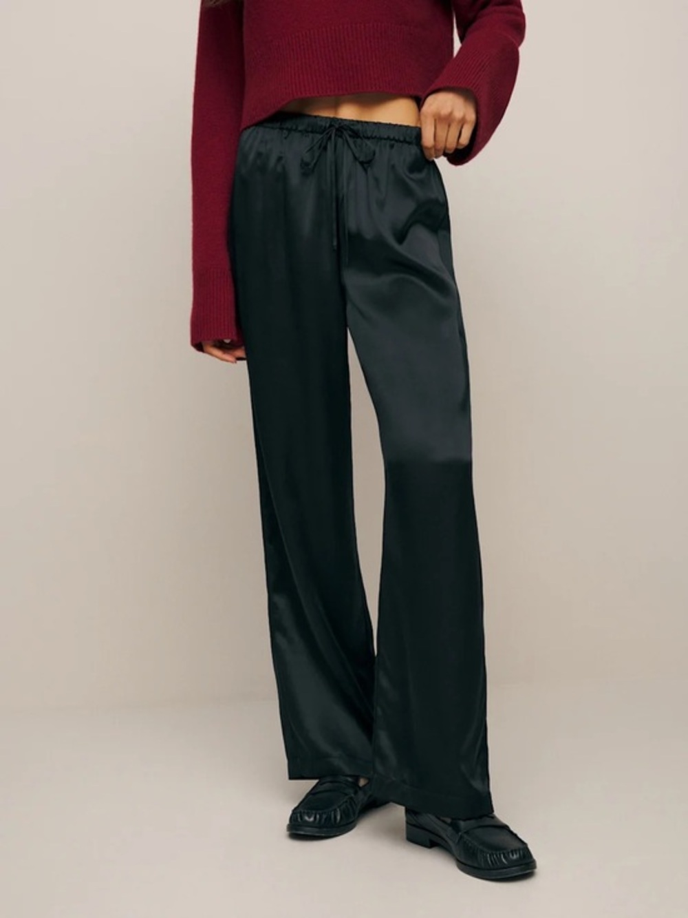 Reformation Olina Silk Pant Black